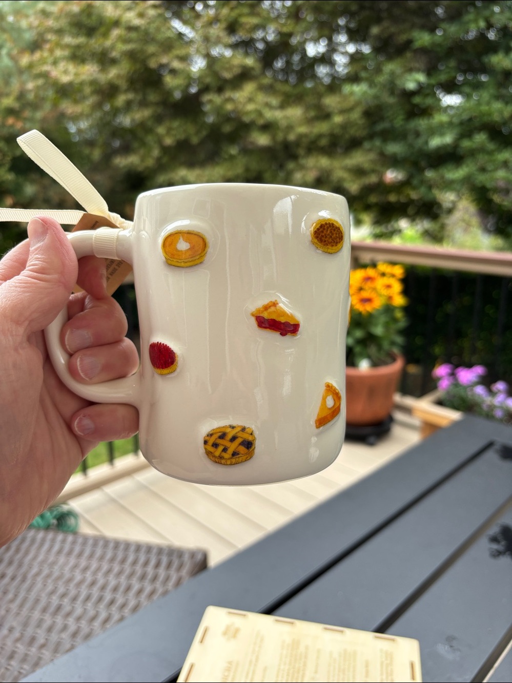 Rae Dunn Double Sided Sweet as Pie Ceramic Mug - Cream with Orange Interior - Picture 6 of 6